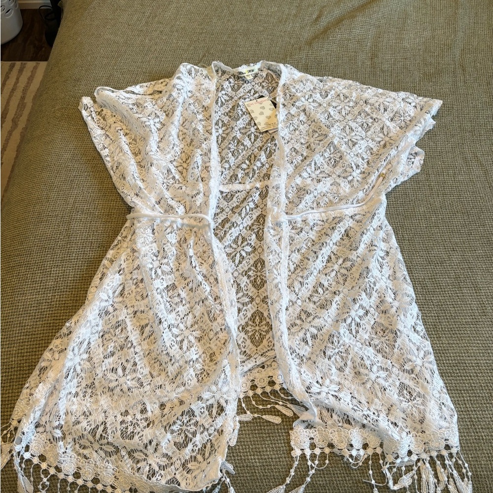 Macy's White Lace Cover-Up with Fringe